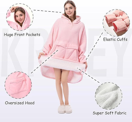 Krifey Wearable Blanket Hoodie, Oversized Sherpa Hooded As Birthday Gifts For Mom Women Girlfriend Men, Cozy Sweatshirt With Giant Pocket