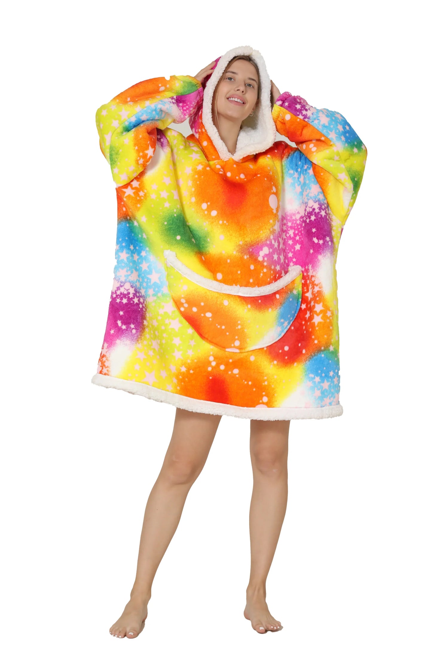Oversized Wearable Hoodie Warm Flannel Sherpa Blanket Hoodie for Winter Men Women Pullover TV Sweatshirt