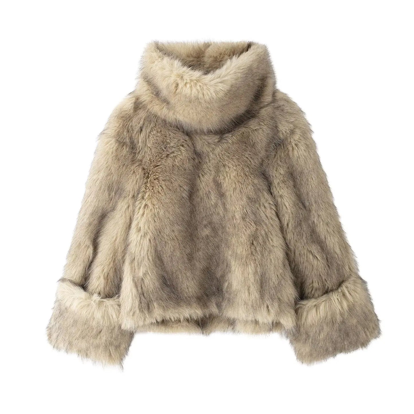 TRAFZA Women Winter Elegant Loose Long Sleeve Casual Coats Woman High Collar Warm Faux Fur Pullover Sweatshirts Streetwear